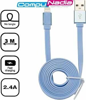CABLE PLANO PARA IPHONE 3 METROS AZUL