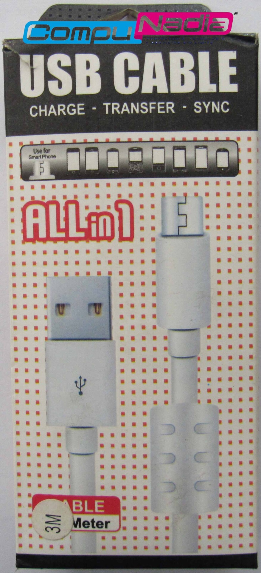 CABLE USB DE TRANSFERENCIA Y CARGA TIPO V8 3 METROS