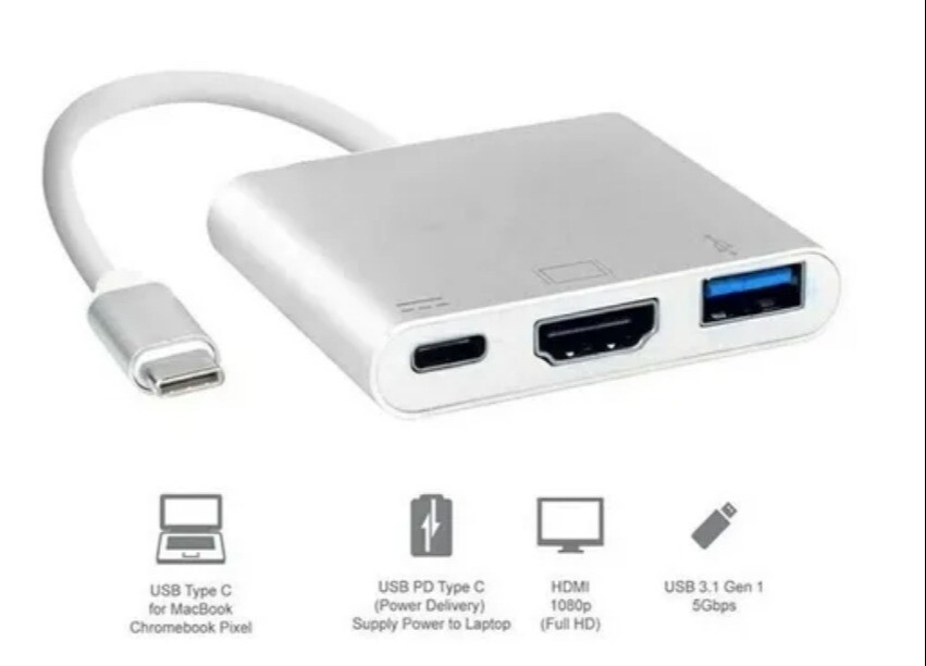 ADAPTADOR HUB TIPO C A HDMI USB3 MAC
