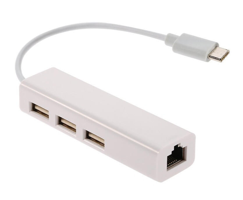 HUB 3 PUERTOS USB ADAPTADOR TIPO C A RJ45