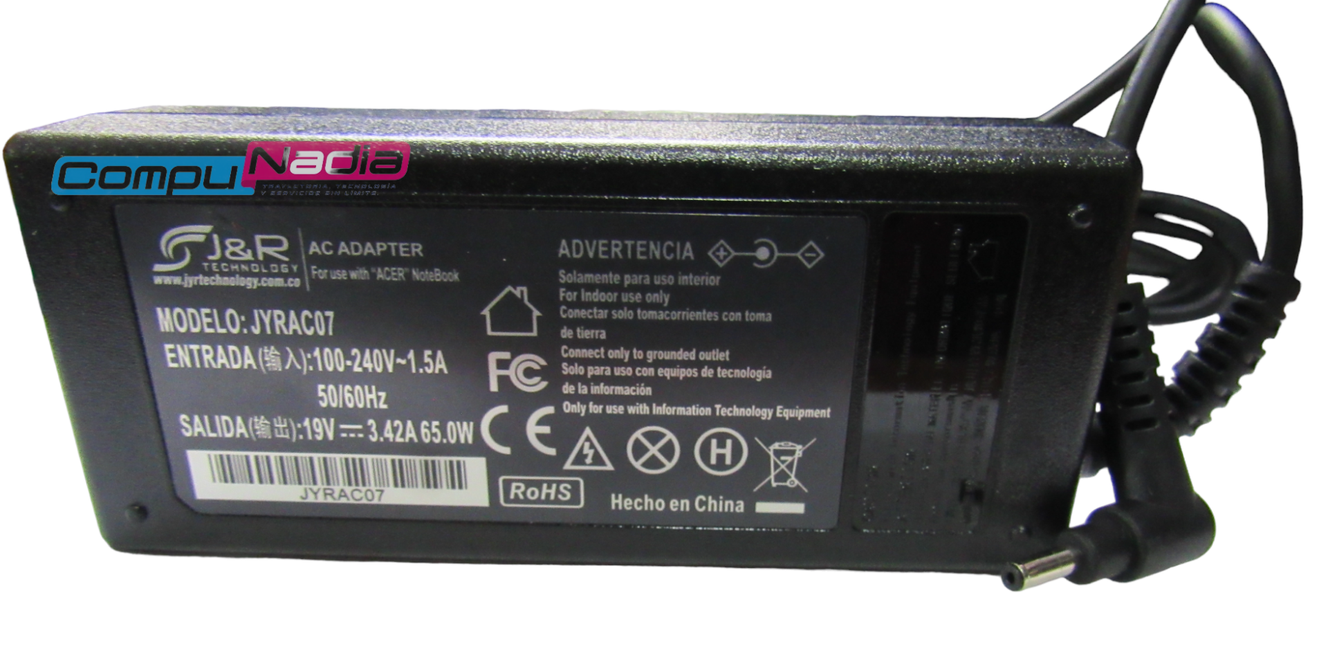 CARGADOR PARA PORTATIL ACER 19V 3.42A JYRAC07
