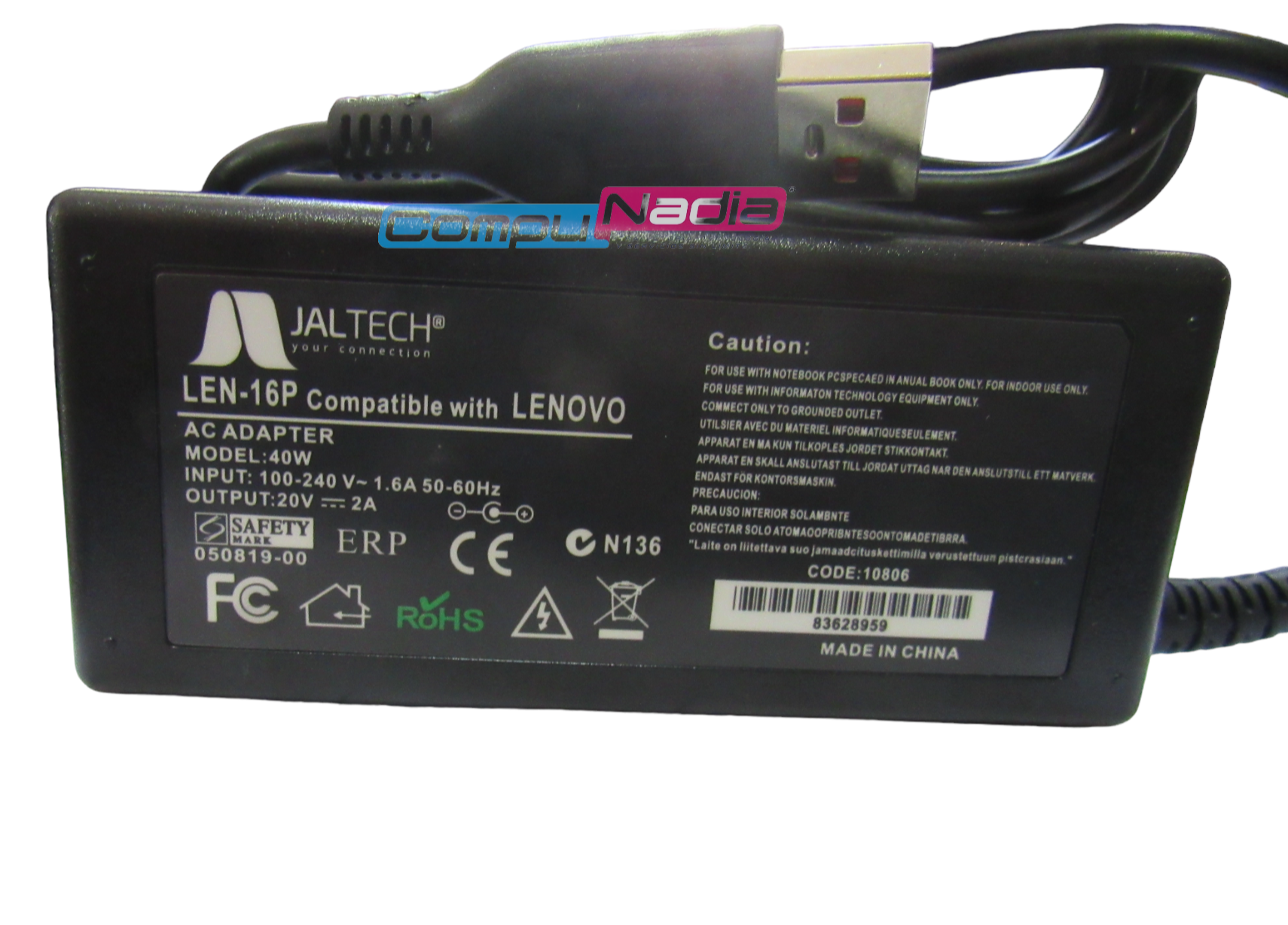 CARGADOR PARA PORTATIL LENOVO 20V 2A  DC: YOGA 3 PREM JALTECH LEN-16P